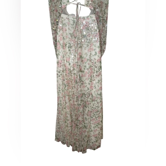 Mac Duggal New 93746 Cutout Waist Floral Lace Up Back Dress Size 16 - Picture 6 of 8